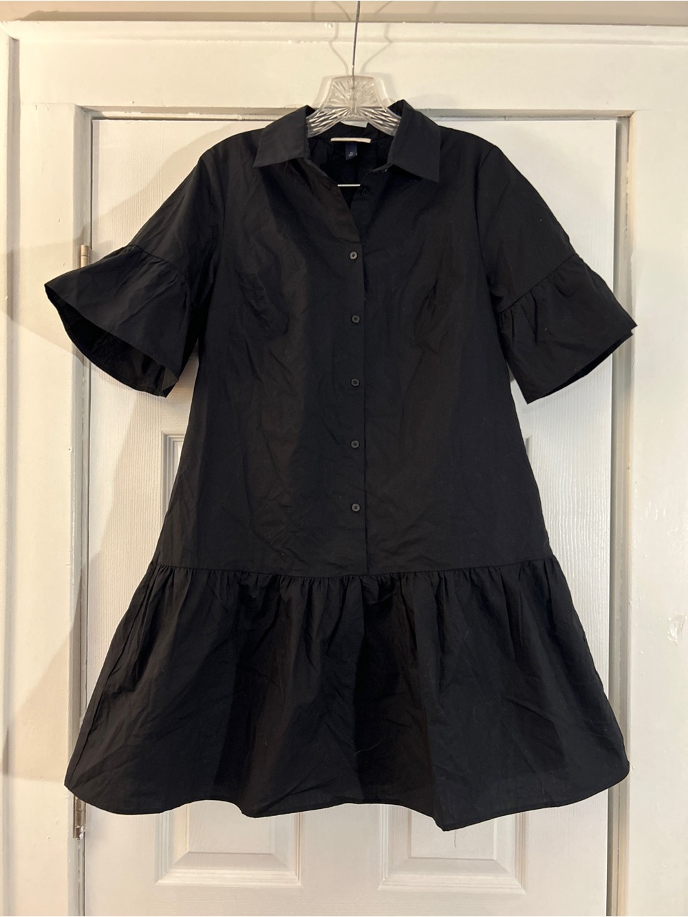Universal Thread Black Button-Front Ruffle-Skirt Mini Dress